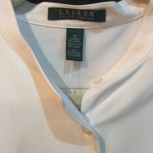 Ralph Lauren Pearl White button down long sleet blouse. NWT size XL